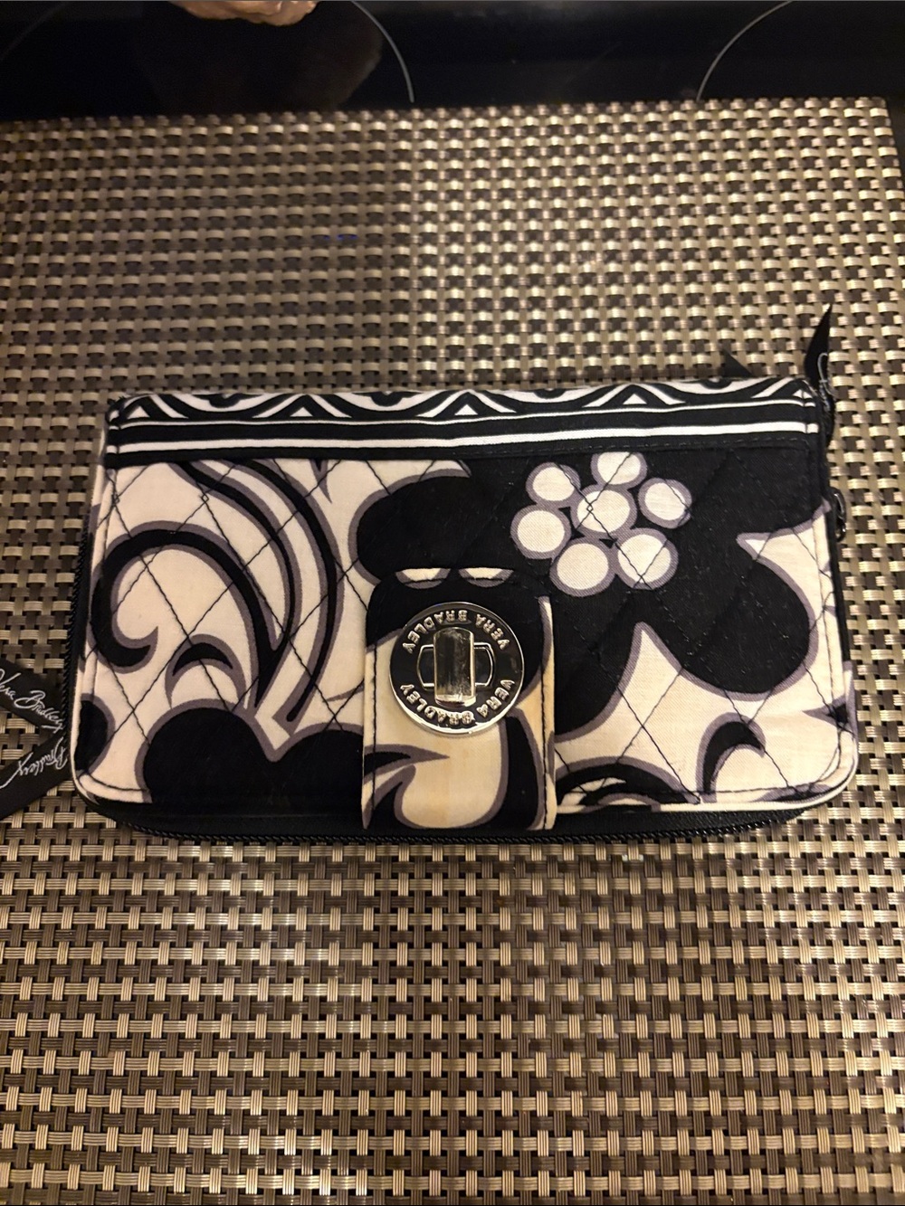 Vera Bradley Black and White Quilted Floral Zip Wallet